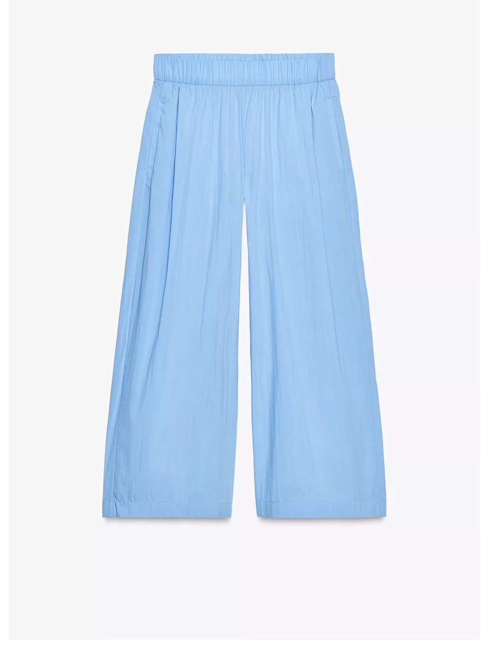 Zara Blue Wide-Leg poplin pleated Elastic Waist Pants - Picture 1 of 13